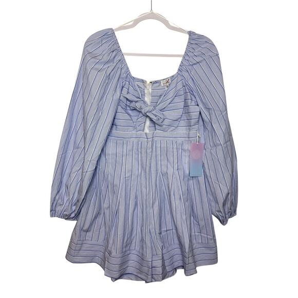 Azura Exchange Balloon Sleeve Striped Romper Women L Baby Blue Boho NWT - Picture 1 of 7